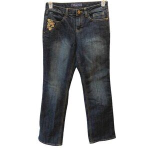 Baccini Women Size 4 Gold Sequins Embroidered Pocket Straight Leg Denim Jeans